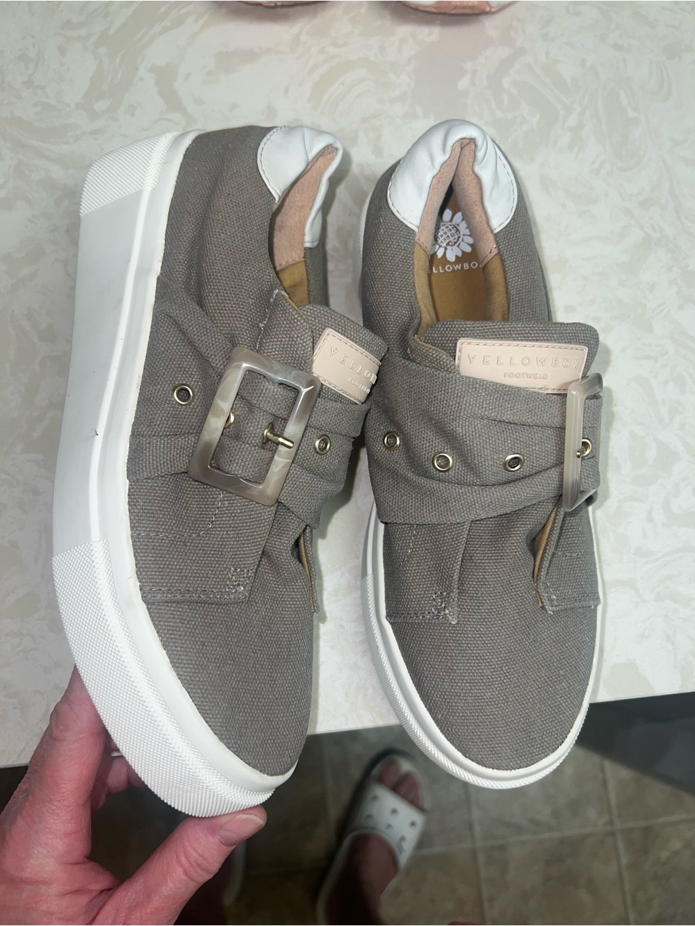 Yellow Box Taupe Gray Canvas Slip-On with Decorative Buckle
